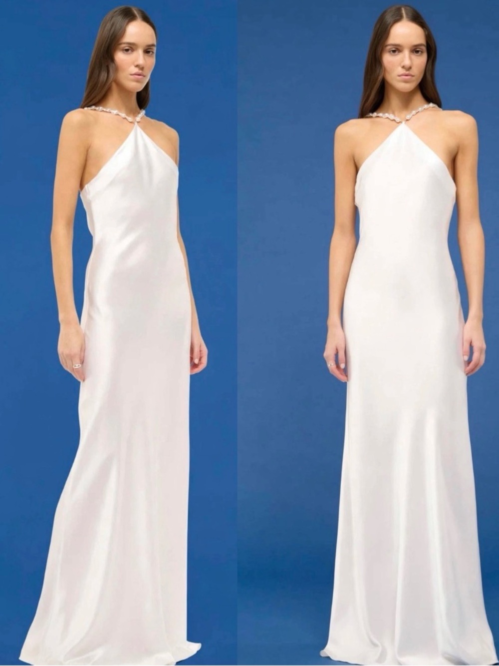 STAUD CADENCE DRESS PEARL Elegant White Halter Satin Evening Dress Sz 12.